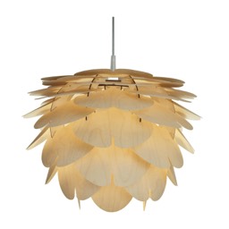 Duża lampa wisząca wykonana z drewna do salonu. Aiko Natural. Kolor naturalnej sklejki brzozowej