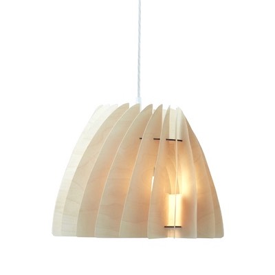Nieduża lampa wisząca ze sklejki. Designerska lampa do małego pokoju. Etna, lampa z forniru