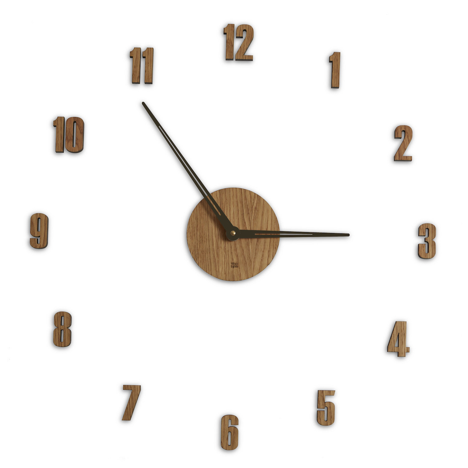Duży zegar do salonu wykonany z drewna. Cyfry naklejane na ścianę. Zegar DIY. 